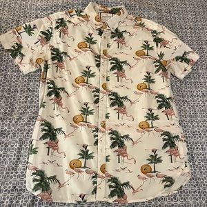 Denim and flower flamingo button down